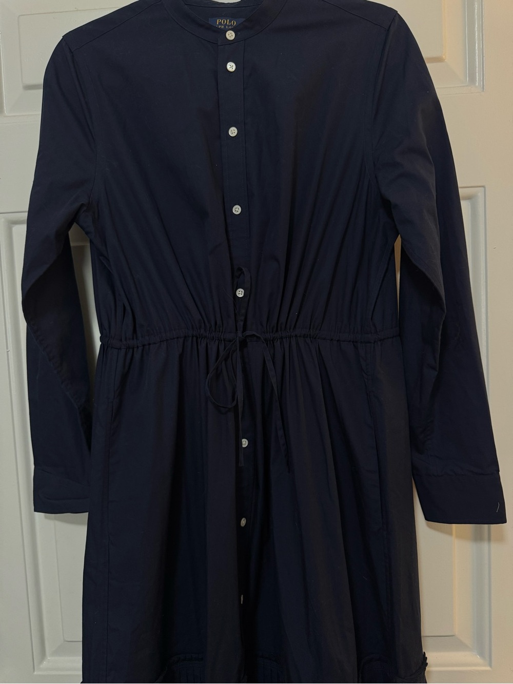 Polo Ralph Lauren Navy Pleated-Hem Drawstring Midi Shirtdress Size 6 - Picture 4 of 10
